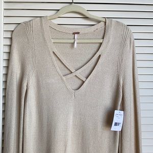 FREE PEOPLE Criss Cross Tunic Sweater ivory